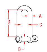 Long D Shackle with  Captive Pin Drawing