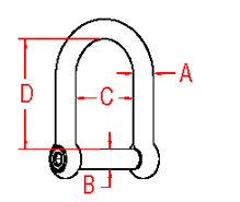 Wide D Shackle with  No Snag Pin Drawing